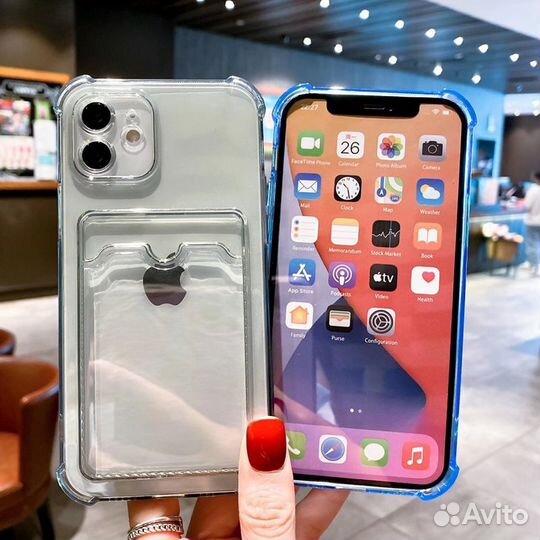 Чехлы на iPhone 12 с карманом под карту цветные