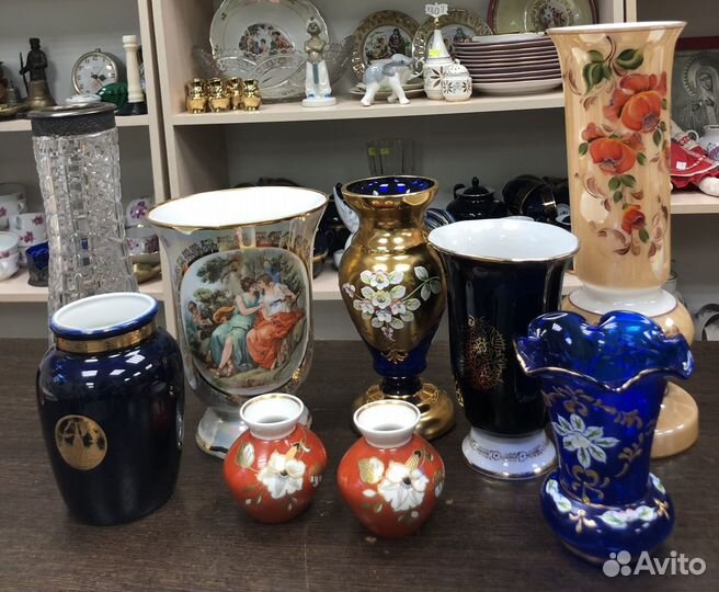 Вазы фарфор, цветное стекло, хрусталь СССР, ГДР