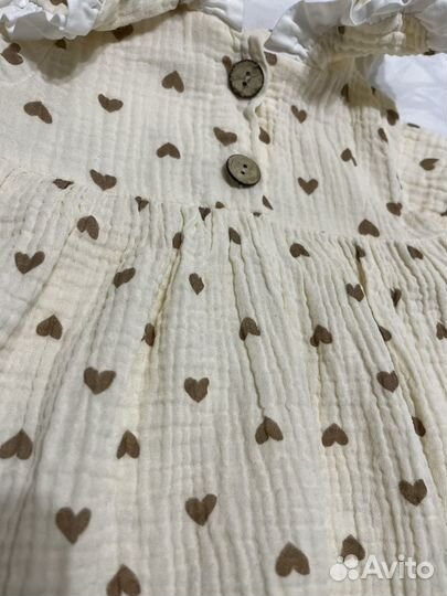 Детское муслиновое платье с сердечками 80р