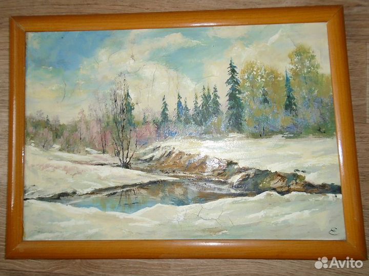 Картина Ручей в зимнем лесу