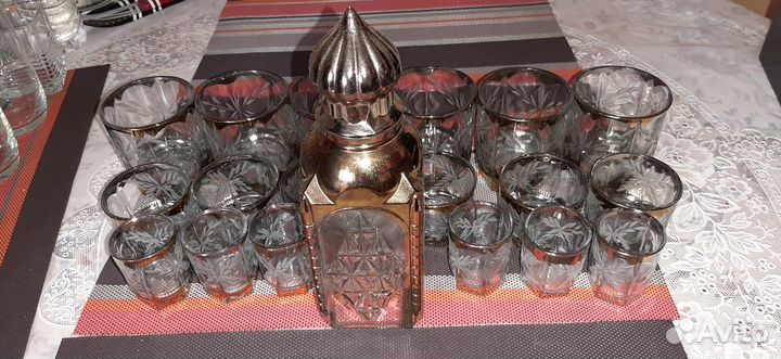 Винтажный графин рюмки стаканы : 19 предметов
