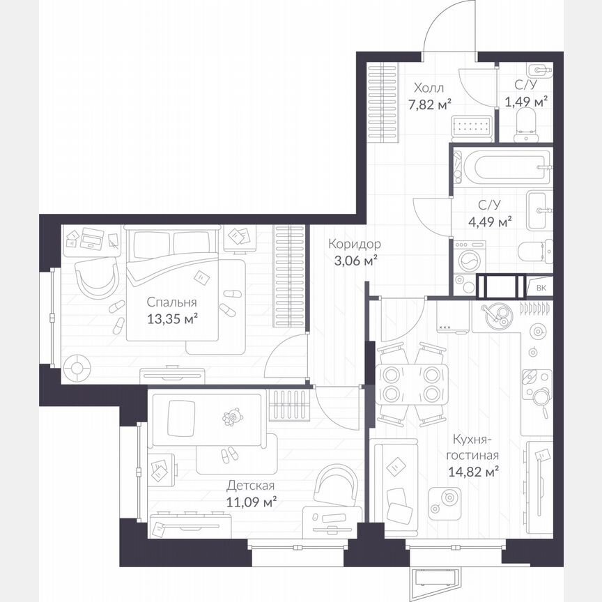 2-к. квартира, 56,1 м², 3/11 эт.
