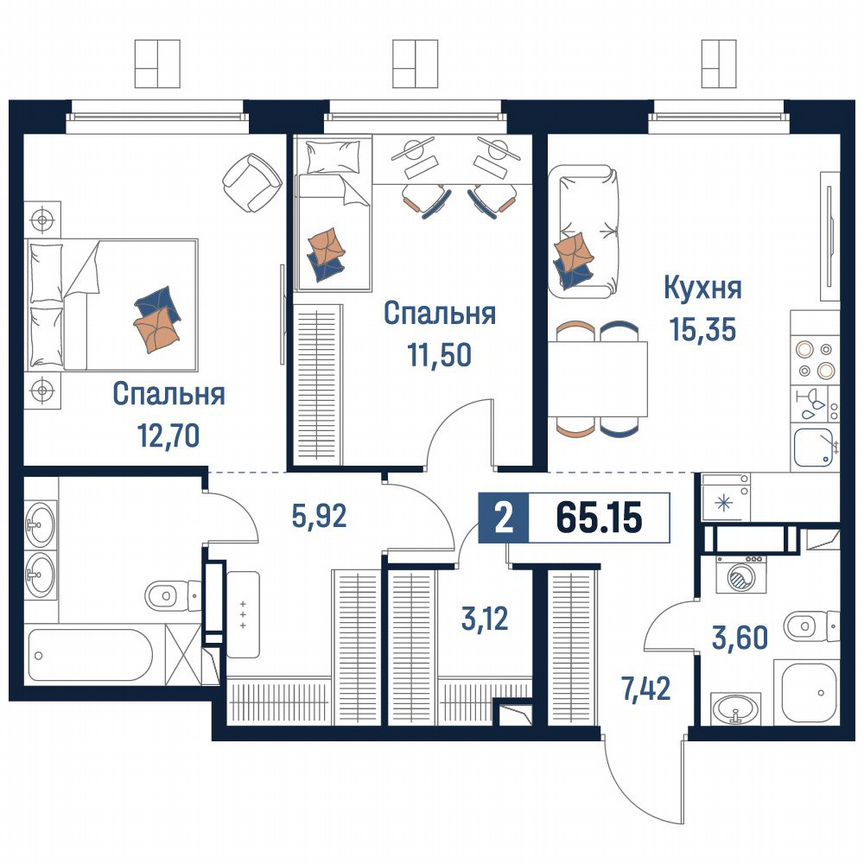 2-к. квартира, 65,2 м², 4/18 эт.