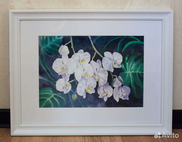 Картина акварелью. Цветы орхидеи