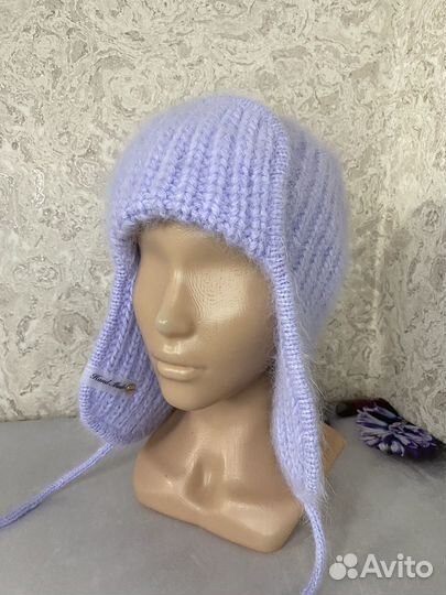 Шапка ушанка женская вязаная