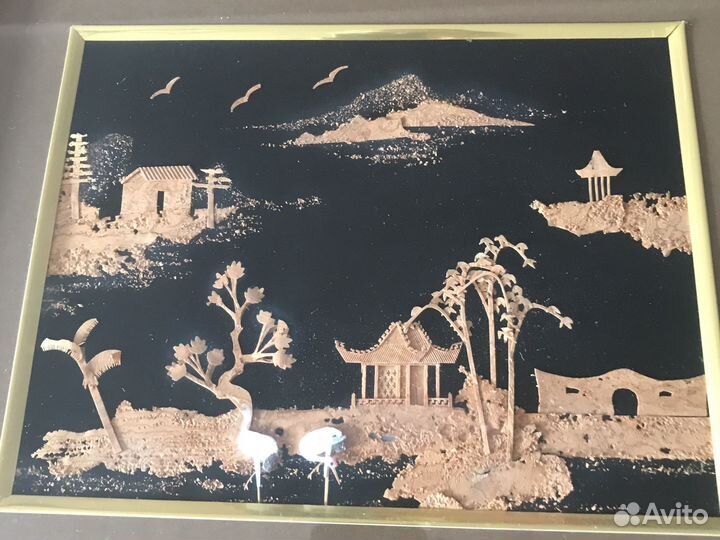 Декоративный коллаж из пробки и бумаги