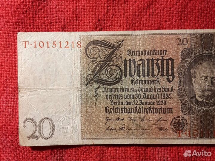 Банкнота/ Германии 20 марок/ VF. 1929год
