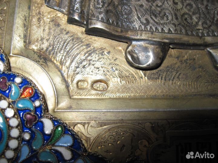 Икона 19 век Владимир и Екатерина 27х22.5 серебро