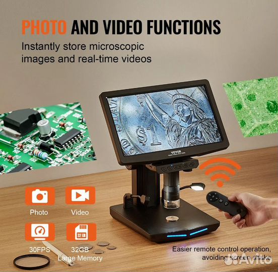 Цифровой микроскоп IPS 10.1 дюйма 10-1300X Новый