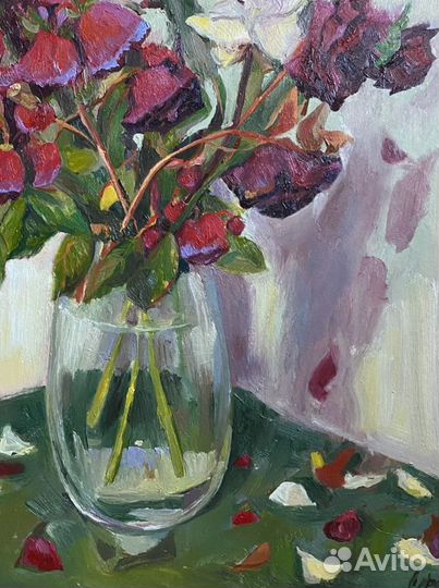 Картина маслом «Увядающие розы»