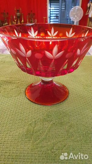 Пара конфетниц, рубиновая хрусталь