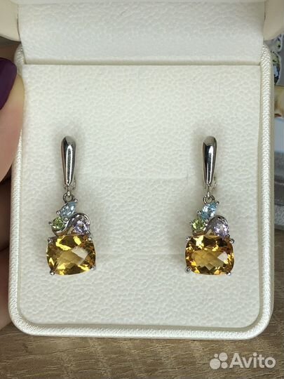 Цитрин,топаз,аметист,хризолит,серьги