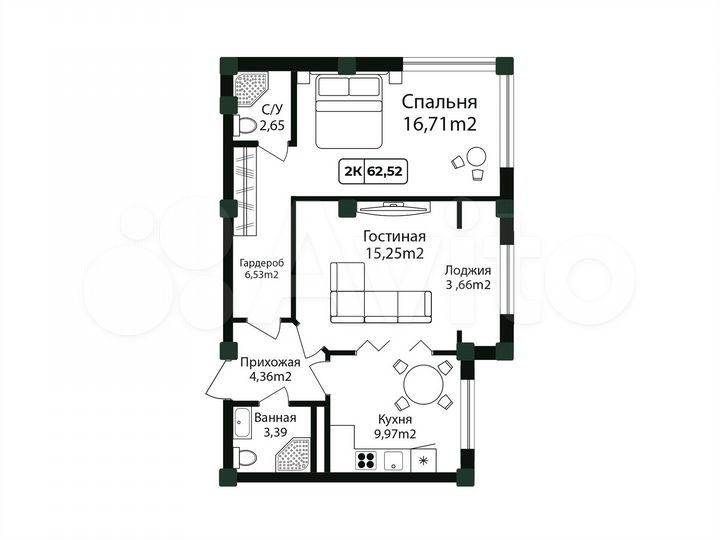 2-к. квартира, 62,5 м², 5/12 эт.