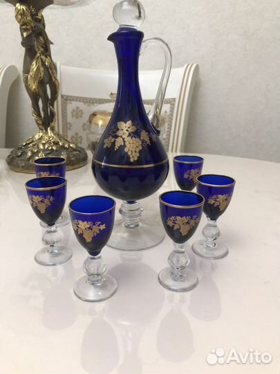 Набор графин с рюмками богемия cobalt