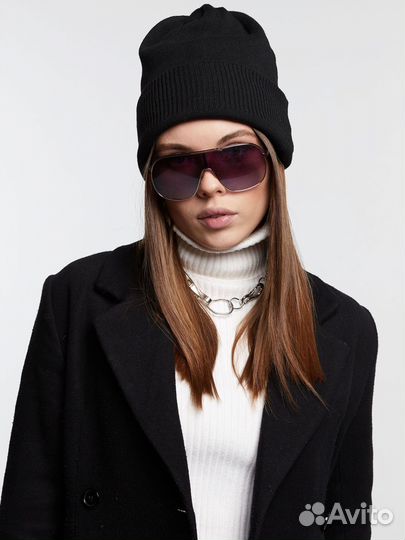 Двойная теплая шапка мелкой вязки Шапки Оптом