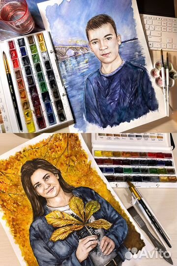 Портрет по фото на заказ картина акварель карандаш