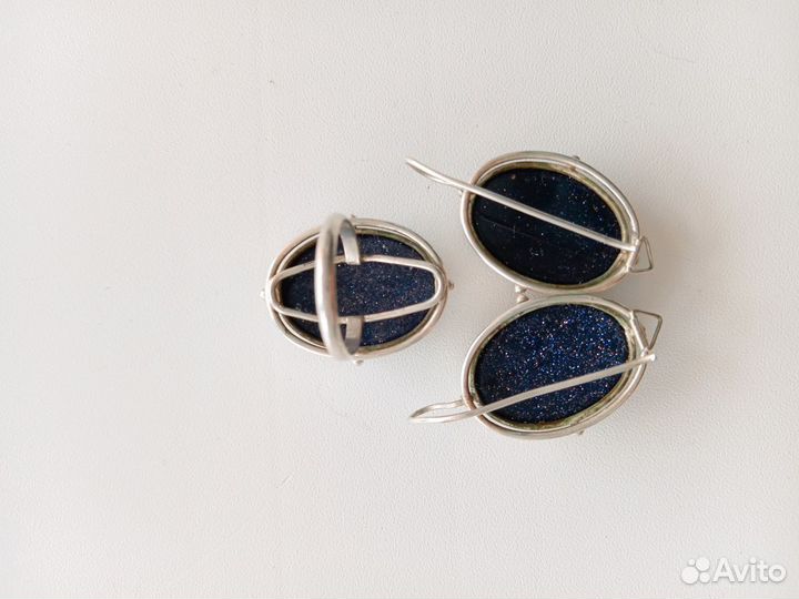 Набор серьги и кольцо из синего авантюрина