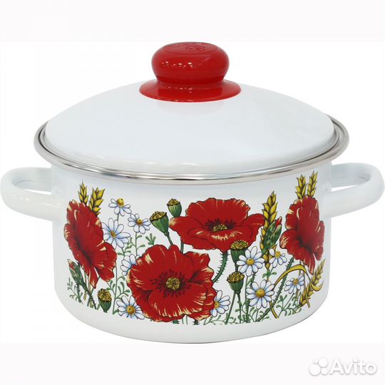 Кастрюля эмаль 4,0л маки красные (М)