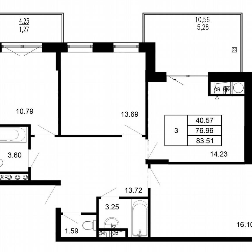 3-к. квартира, 83,2 м², 3/4 эт.