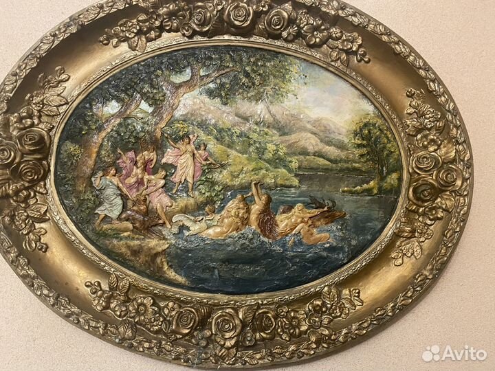 Картина панно гипс Амазонки антиквариат