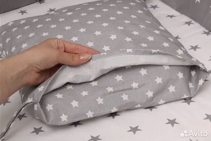 Бортики в детскую кроватку 12шт.+пост.белье