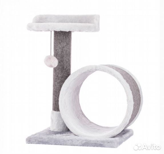 Когтеточка-столбик с тоннелем серая (ковролин)