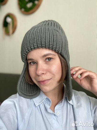 Шапка ушанка вязаная