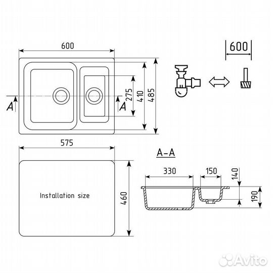 Кухонная мойка Ulgran U-106-344, ультра-черный