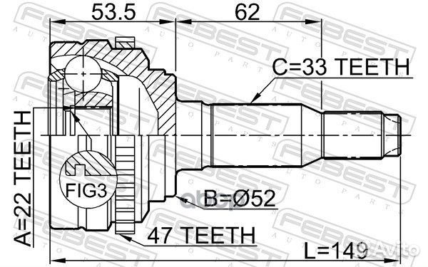 Шрус наружный 22x52x33 chevrolet lacetti/optra