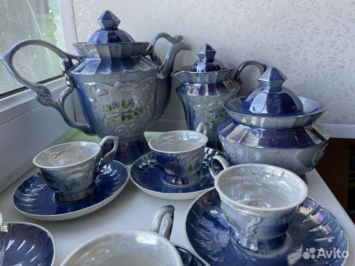 Сервиз кофейный голубой металлик 6 персон