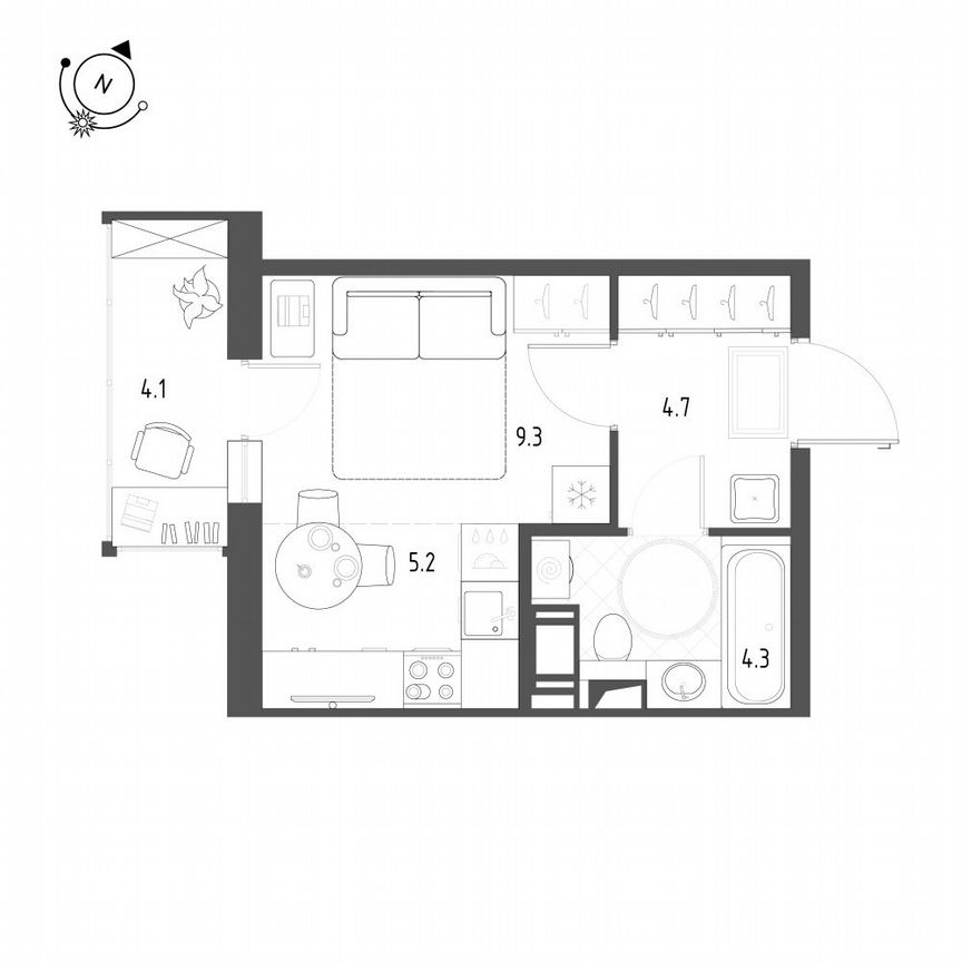 Квартира-студия, 24,7 м², 12/12 эт.
