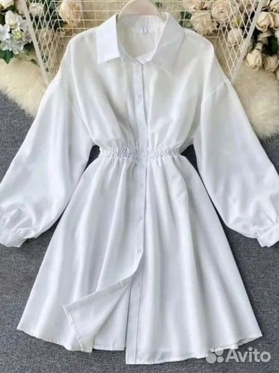 Белое платье-рубашка с корсетом (комплект)