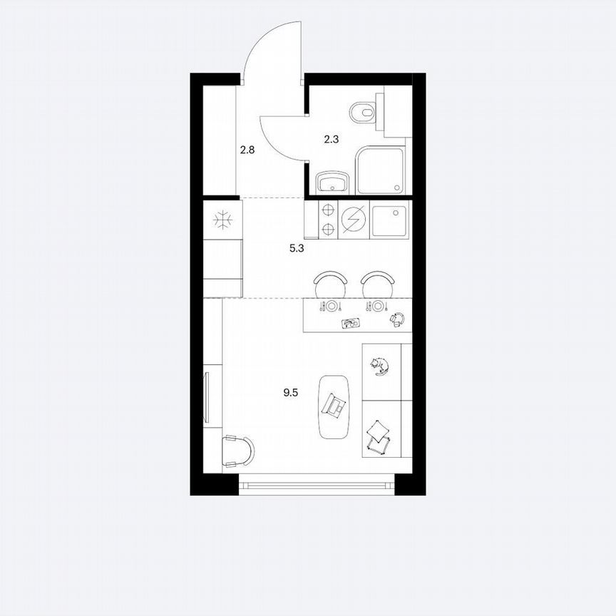 Своб. планировка, 20 м², 12/30 эт.