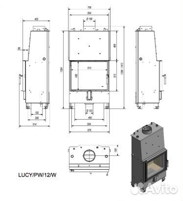 Камин с водяным контуром lucy/PW/12/W, змеевик