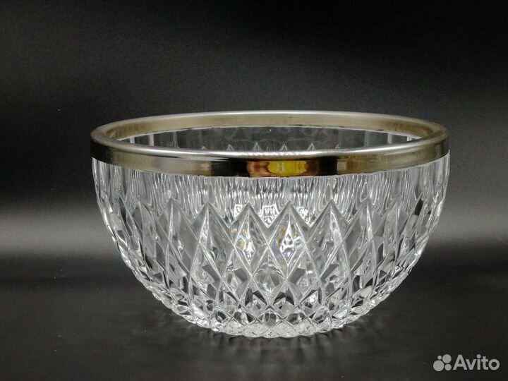 Ваза для фруктов салатник хрусталь обод мельхиор