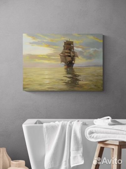 Картина Парусник на море на волнах 70х50 см