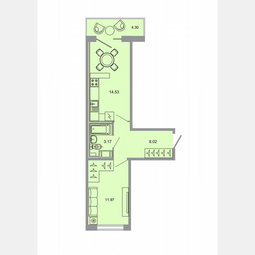1-к. квартира, 38,2 м², 2/15 эт.