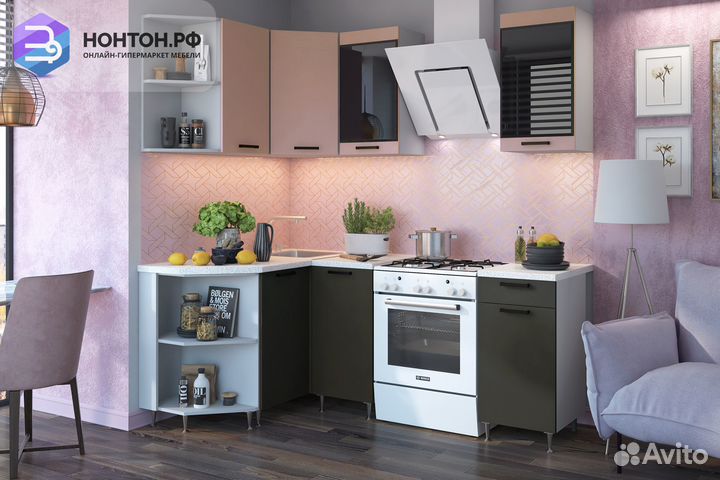 Кухня Техно 1.3 на 1.4 м компоновка №3 пудра софт