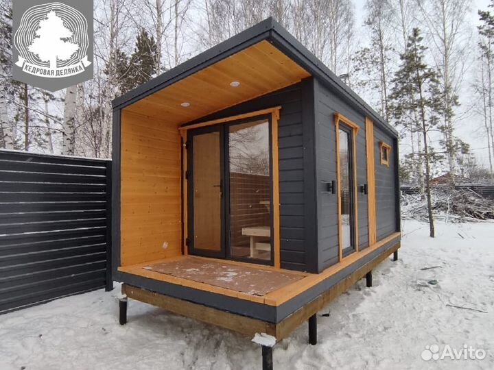 Баня каркасная Скандинавия 6 х 2,4 м с крыльцом