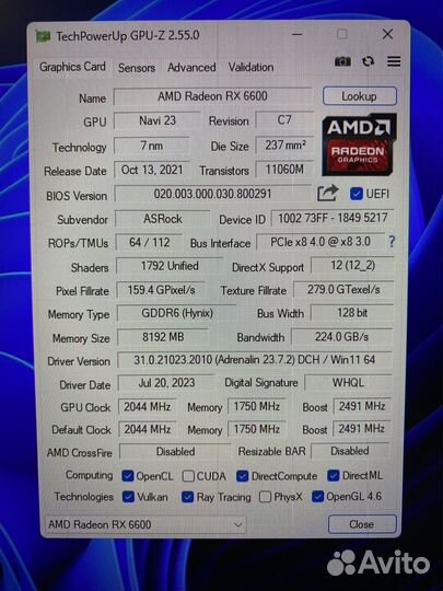 Видеокарта AMD radeon 6600 CLD 8GB
