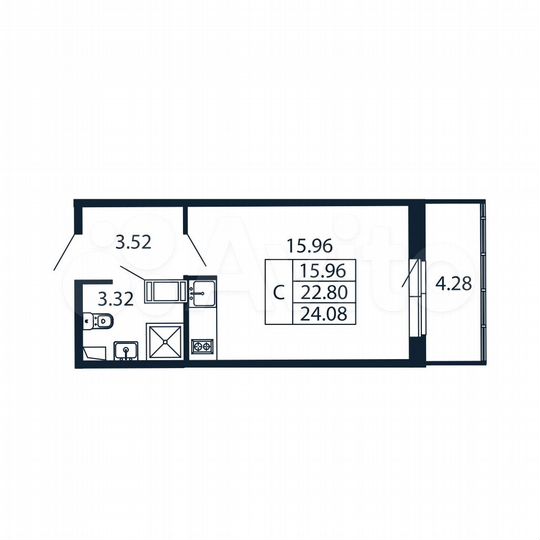 Квартира-студия, 24,1 м², 11/12 эт.