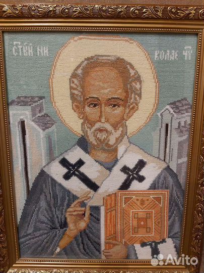Икона Николай Чудотворец вышивка