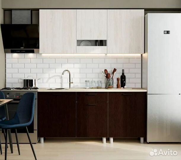 Кухня Адель 1.7 м ясень анкор светлый / дуб венге