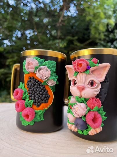 Кружка с декором из полимерной глины