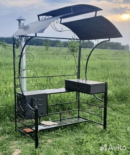 Мангал с печью под казан и крышей