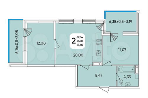 3-к. квартира, 61,5 м², 7/24 эт.