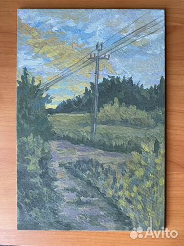 Картина гуашью на холсте пейзаж