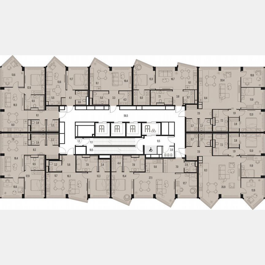 2-к. квартира, 56,7 м², 35/39 эт.