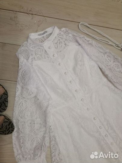 Белое гипюровое платье46р туфли 36р