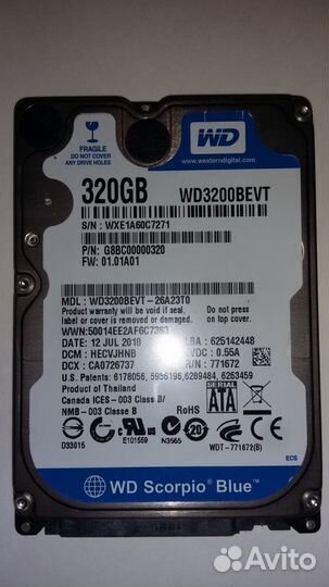 Жёсткий диск WD Scorpio Blue 320GB SATA 2.5